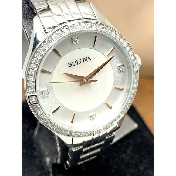 Bulova Women's Watch 96L283 Mother of Pearl Dial Silver Steel Crystal Ac…